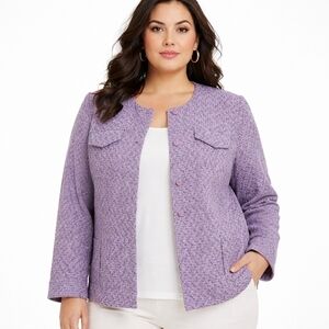 Chico’s Size 3 XL Bouclé Tweed Jacket Purple Career Snap Front